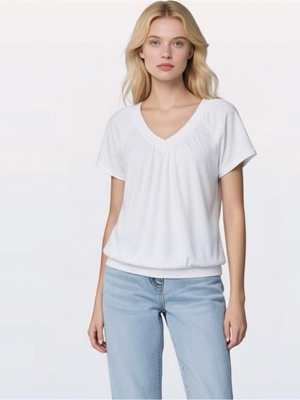 Classic White V-Neck Short Sleeve Blouse by